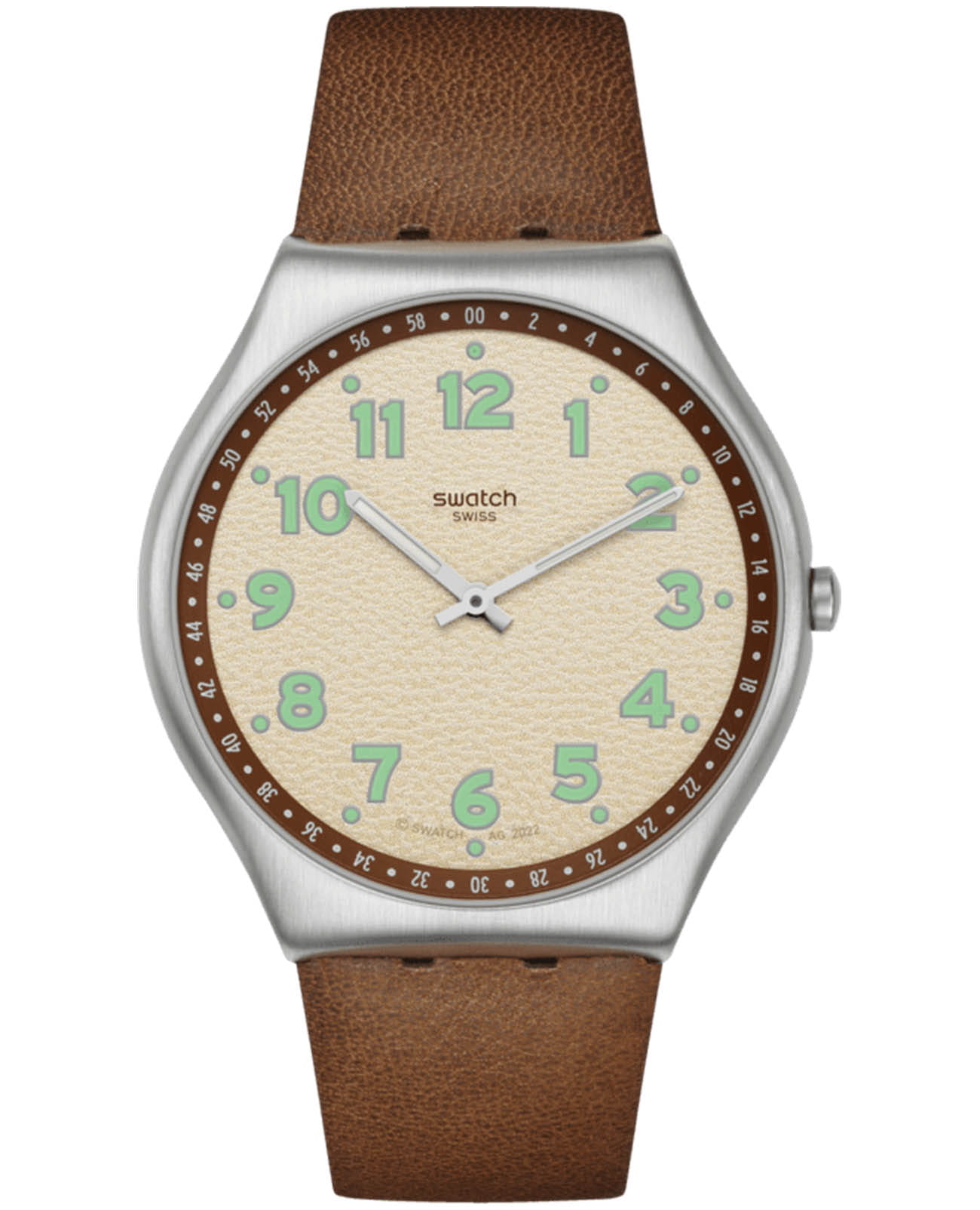 Swatch Swatch Skin Irony 42 SS07S135  SS07S135 кварцевые женские часы бежевый циферблат, браслет кожаный — вид спереди