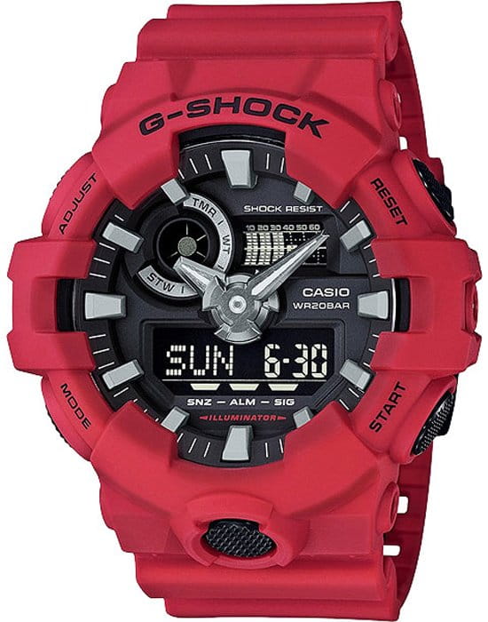 Casio Casio G-Shock GA-700-4ADR (GA-700-4A) GA-700 GA-700-4A электронные мужские часы черный циферблат, браслет пластик — вид спереди