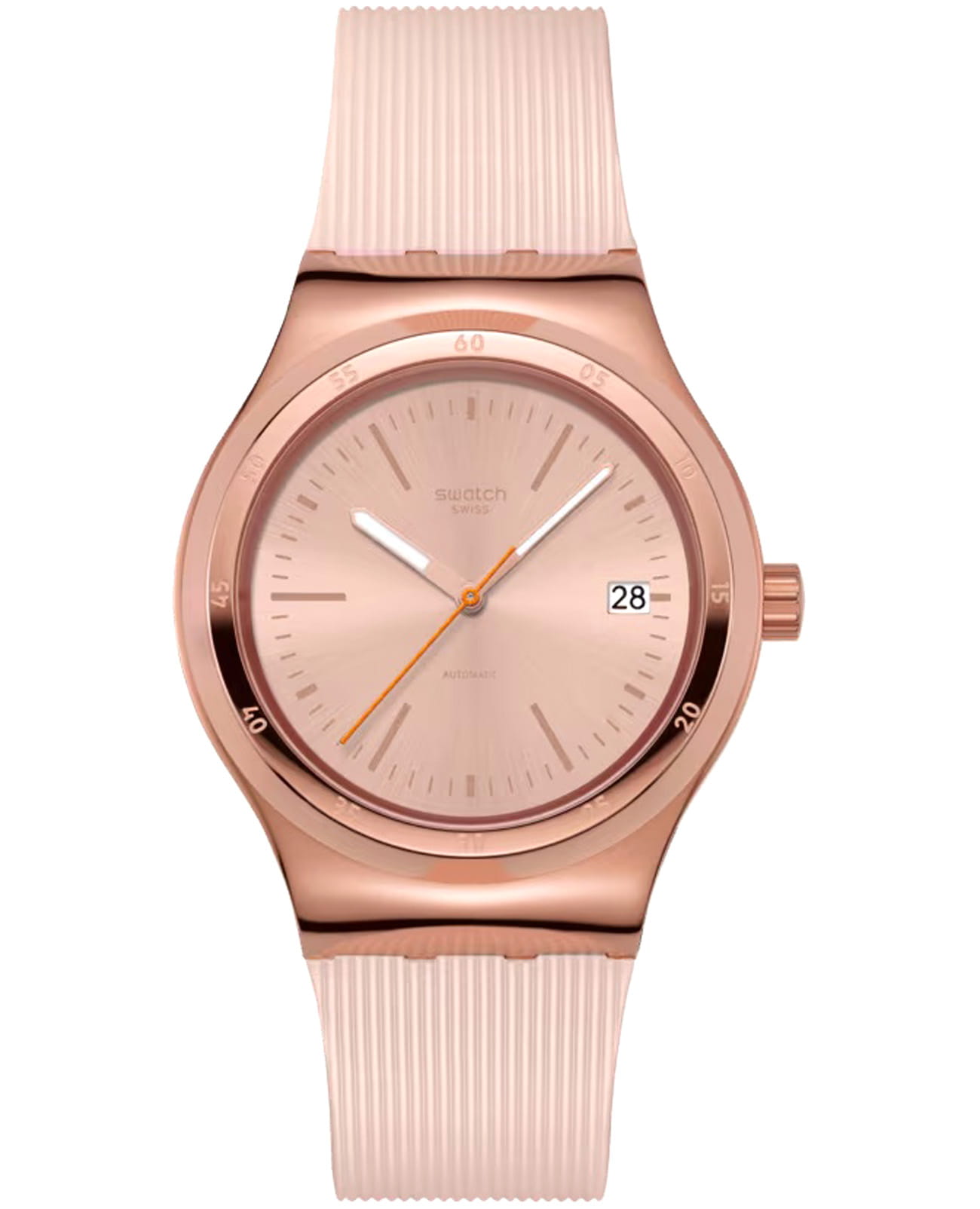 Swatch Swatch Secret Moves YIG402  YIG402 механические женские часы розовый циферблат, браслет силикон — вид спереди