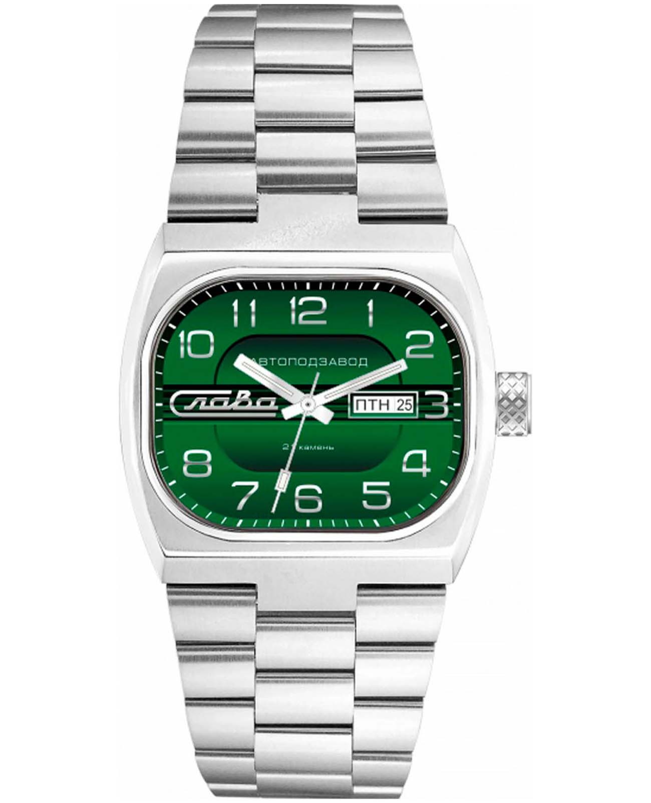 Слава Слава Телевизор 3045709/100-8205  3045709/100-8205 механические мужские часы зеленый циферблат, браслет нержавеющая сталь — вид спереди