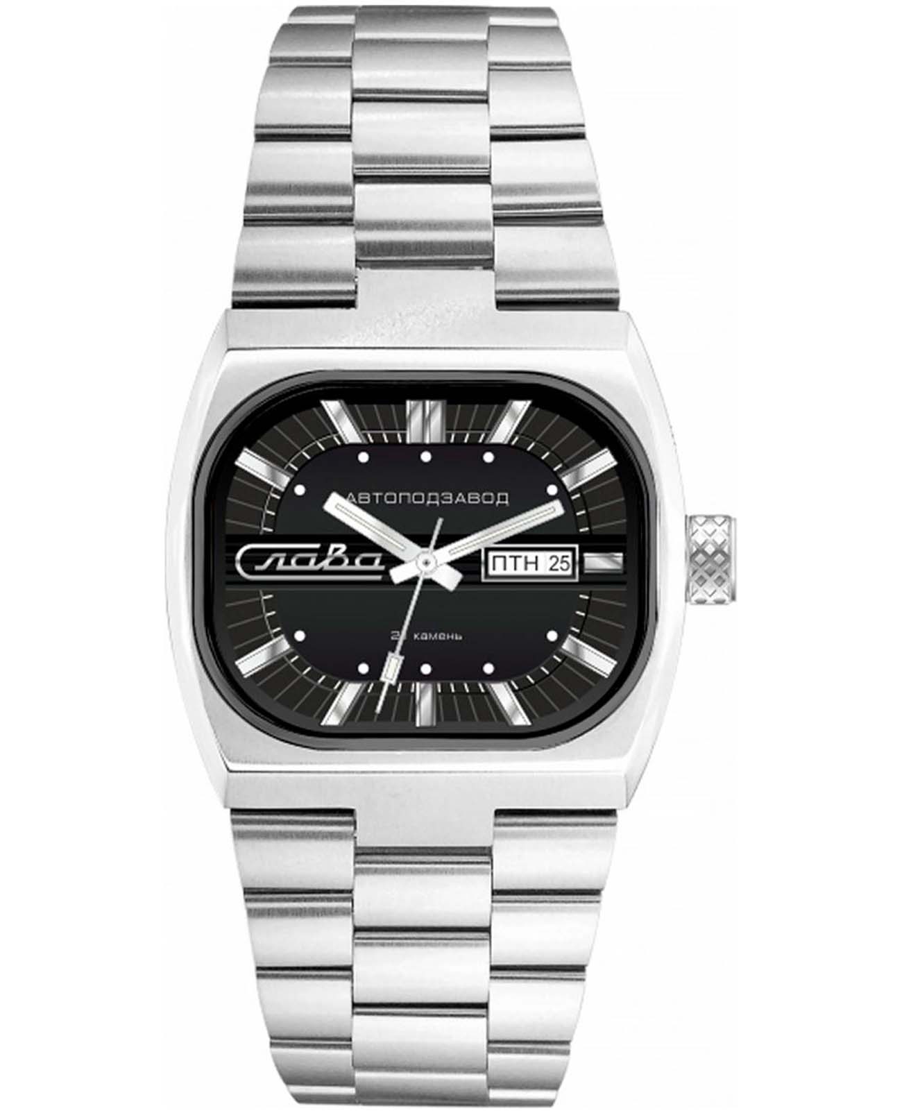 Слава Слава Телевизор 3042705/100-8205  3042705/100-8205 механические мужские часы черный циферблат, браслет нержавеющая сталь — вид спереди