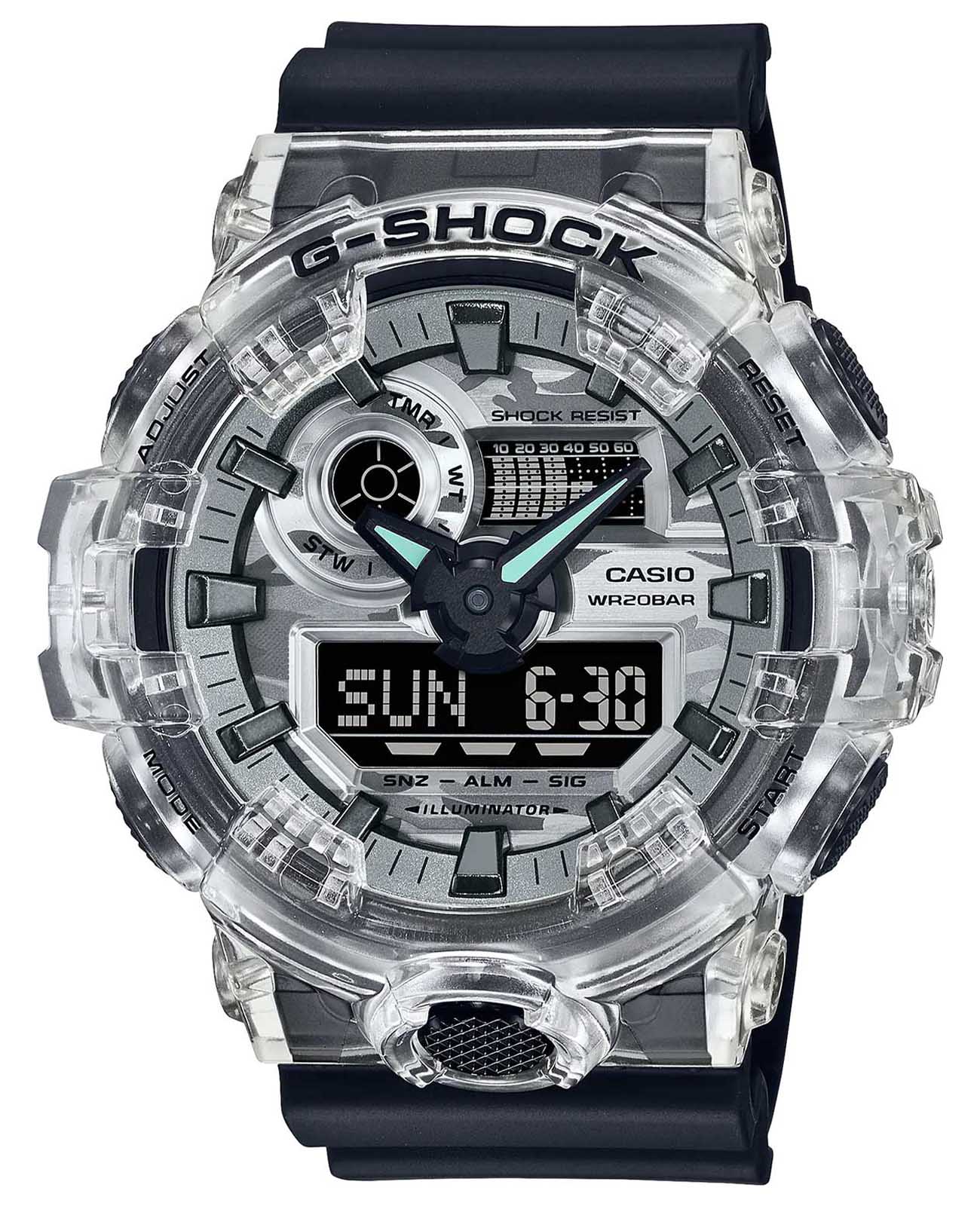 Casio Casio G-Shock GA-700SKC-1ADR (GA-700SKC-1A) GA-700 GA-700SKC-1A электронные мужские часы серый циферблат, браслет пластик — вид спереди
