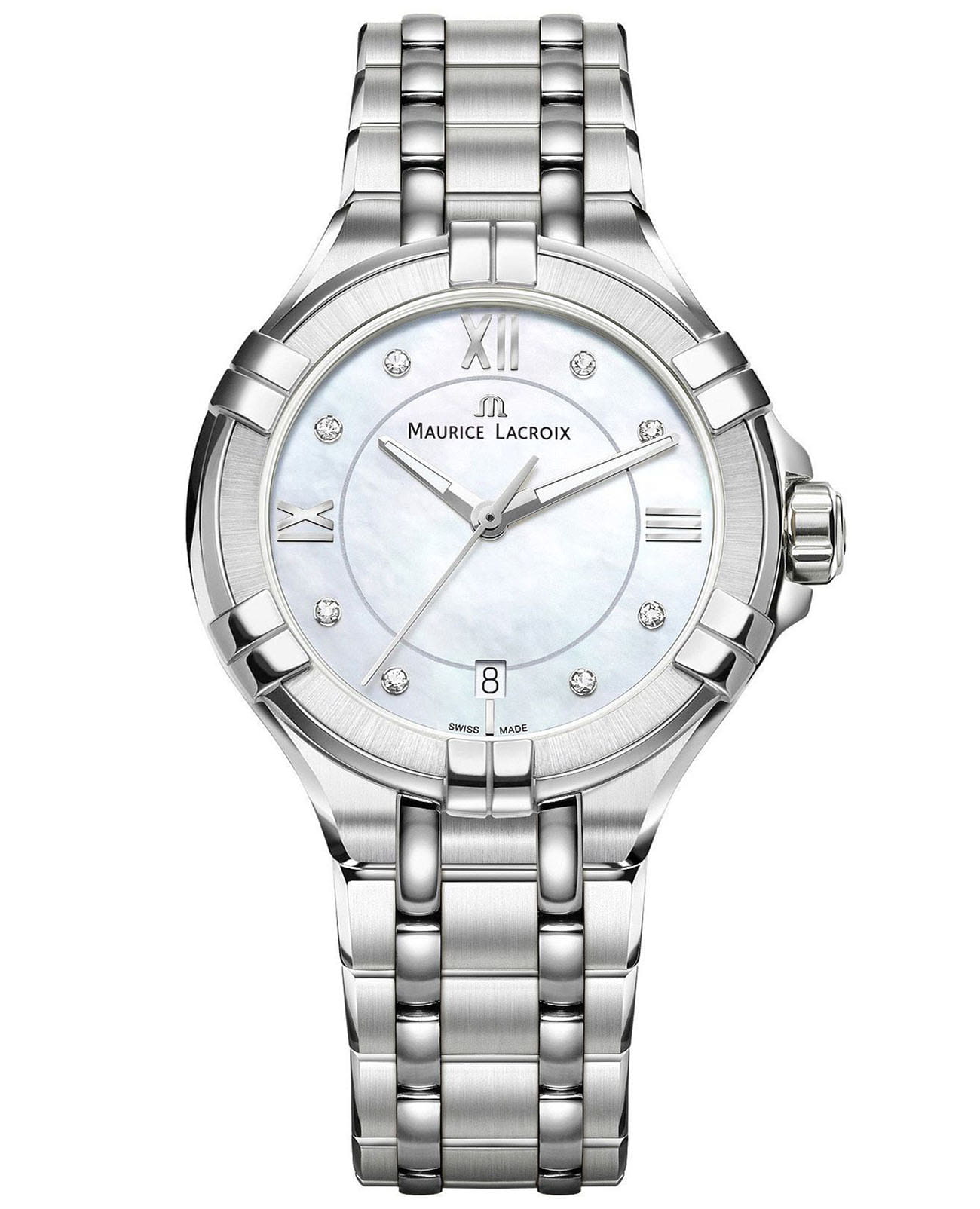 Maurice Lacroix Maurice Lacroix Aikon Date AI1006-SS002-170-1  AI1006-SS002-170-1 кварцевые женские часы перламутровый циферблат, браслет нержавеющая сталь — вид спереди