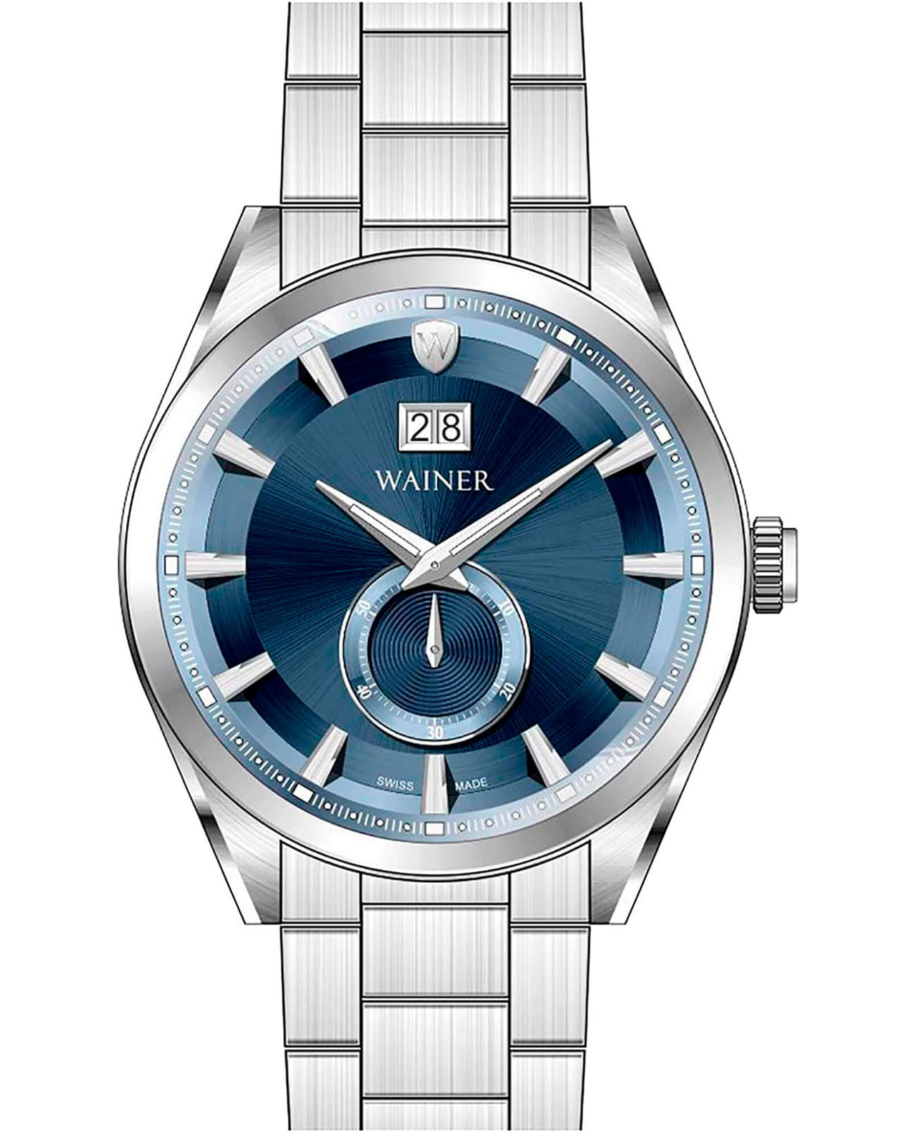 Wainer Wainer Classic WA.17000-C  WA.17000-C кварцевые мужские часы синий циферблат, браслет нержавеющая сталь — вид спереди