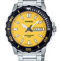 Casio Casio Collection MTD-125D-9AVDF (MTD-125D-9A)  MTD-125D-9A кварцевые мужские часы желтый циферблат, браслет нержавеющая сталь — вид спереди
