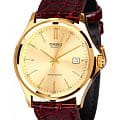 Casio Casio Collection MTP-1183Q-9ADF (MTP-1183Q-9A)  MTP-1183Q-9A кварцевые мужские часы золотой циферблат, браслет кожаный — вид спереди