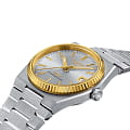 Tissot Tissot PRX Powermatic 80 Steel & 18k Gold T931.207.41.031.01 механические женские часы часы, крупный план серебристый циферблат