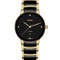 Rado Rado Centrix Diamonds R30025712  R30025712 кварцевые женские часы черный циферблат, браслет высокотехнологичная керамика + нержавеющая сталь с pvd покрытием — вид спереди
