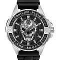 Philipp Plein Philipp Plein The Skull Carbon Fiber PWAAA1622  PWAAA1622 кварцевые мужские часы  черный циферблат, браслет силикон — вид спереди