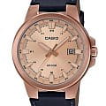 Casio Casio Collection MTP-E173RL-5AVEF  MTP-E173RL-5AVEF кварцевые мужские часы золотой циферблат, браслет кожаный — вид спереди