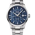 Mido Mido Multifort Dual Time M038.429.11.041.00  M0384291104100 механические мужские часы синий циферблат, браслет нержавеющая сталь — вид спереди