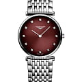Longines Longines La Grande Classique L4.512.4.91.6  L45124916 кварцевые женские часы  бордовый циферблат, браслет нержавеющая сталь — вид спереди