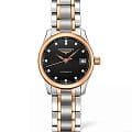 Longines Longines Master Collection L2.128.5.59.7  L21285597  механические женские часы  черный циферблат, браслет нержавеющая сталь и 18 каратное розовое золото — вид спереди