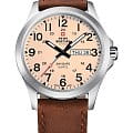 Swiss Military by Chrono Swiss Military by Chrono Classic SMP36040.29  SMP36040.29 кварцевые мужские часы  бежевый циферблат, браслет кожаный — вид спереди