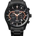 Citizen Citizen Chronograph AN8195-58E  AN8195-58E кварцевые мужские часы черный циферблат, браслет нержавеющая сталь с ip-покрытием — вид спереди