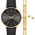 Michael Kors Michael Kors Pyper MK1077SET  MK1077SET кварцевые женские часы черный циферблат, браслет кожаный — вид спереди