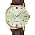 Casio Casio Collection LTP-VT01GL-9B  LTP-VT01GL-9B кварцевые женские часы серебристый циферблат, браслет кожаный — вид спереди