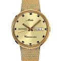 Mido Mido Commander 1959 M8429.3.22.13  M842932213 механические мужские часы  золотой циферблат, браслет нержавеющая сталь с pvd-покрытием — вид спереди