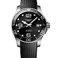 Longines Longines HydroConquest L3.780.4.56.9  L37804569 механические мужские часы  черный циферблат, браслет каучук — вид спереди