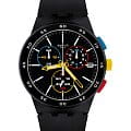 Swatch Swatch Chrono 42 Standard SUSB416  SUSB416 кварцевые мужские часы черный циферблат, браслет силикон — вид спереди