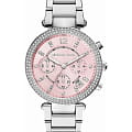 Michael Kors Michael Kors Parker MK6105  MK6105 кварцевые женские часы  розовый циферблат, браслет нержавеющая сталь — вид спереди