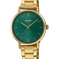 Casio Casio Collection LTP-VT02G-3AUDF (LTP-VT02G-3A)  LTP-VT02G-3A кварцевые женские часы зеленый циферблат, браслет нержавеющая сталь с ip-покрытием — вид спереди