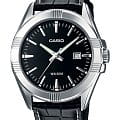 Casio Casio MTP-1308PL-1A  MTP-1308PL-1A кварцевые мужские часы черный циферблат, браслет кожаный — вид спереди