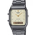 Casio Casio Vintage AQ-230GG-9ADF (AQ-230GG-9A)  AQ-230GG-9A кварцевые мужские часы бежевый циферблат, браслет сталь с ip покрытием — вид спереди
