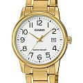 Casio Casio Collection MTP-V002G-7B2UDF (MTP-V002G-7B2)  MTP-V002G-7B2 кварцевые мужские часы белый циферблат, браслет сталь с ip покрытием — вид спереди