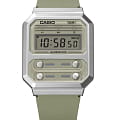 Casio Casio Vintage A100WEF-3ADF кварцевые мужские часы часы крупный план зеленый циферблата